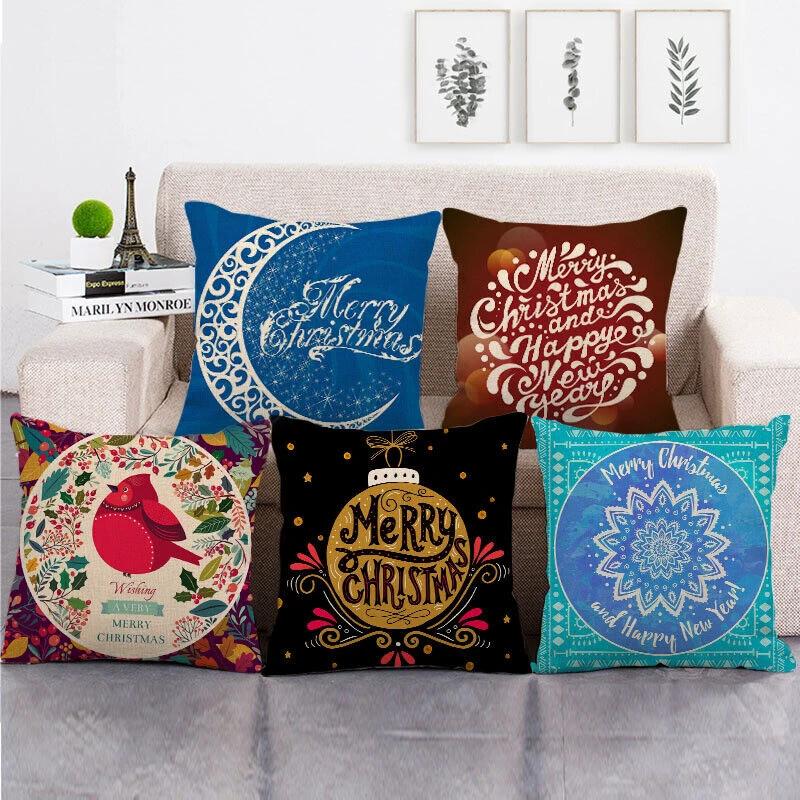 18" Cojines Merry Xmas Couch Throw Pillow Cover Case Home Sofa Decor Pillowslip Bowlift by Bowlift
