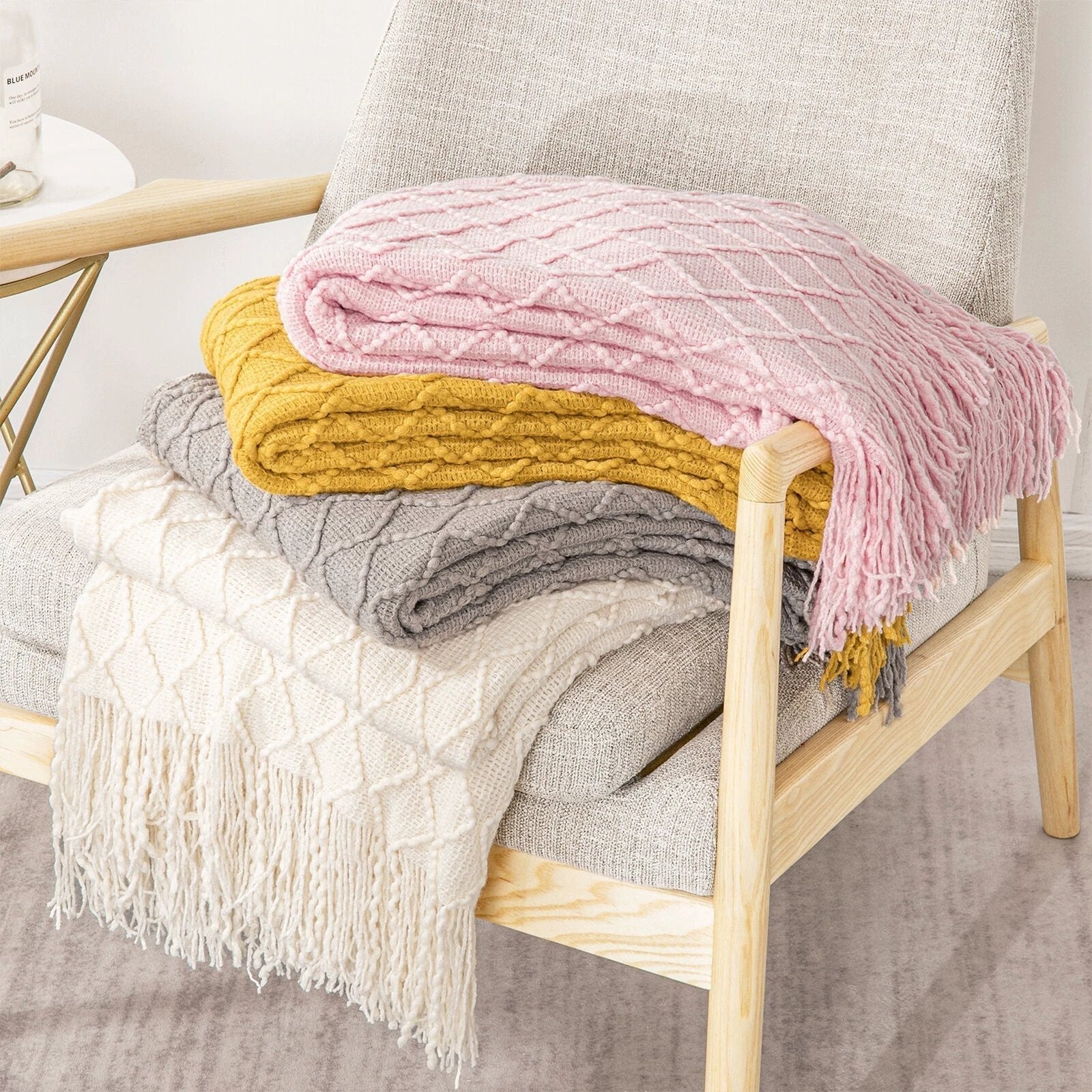 Boho Knit Blanket Throw Tassel Plaid Travel Throw Large Blankets For Sofa Bed Bowlift by Bowlift