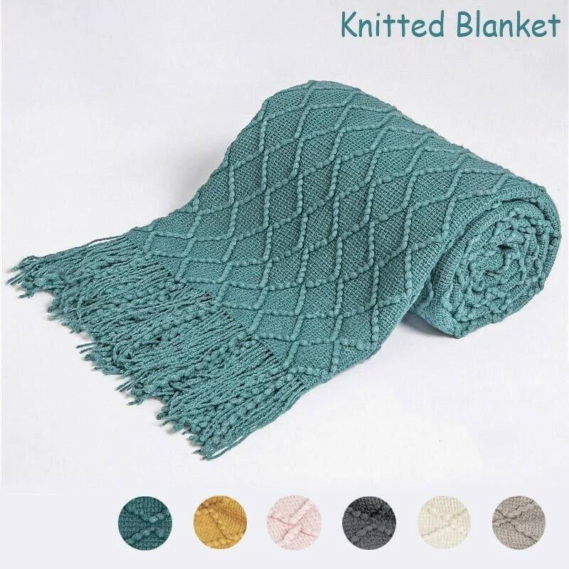 Boho Knit Blanket Throw Tassel Plaid Travel Throw Large Blankets For Sofa Bed Bowlift by Bowlift