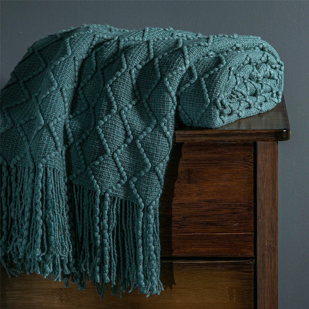 Boho Knit Blanket Throw Tassel Plaid Travel Throw Large Blankets For Sofa Bed Bowlift by Bowlift