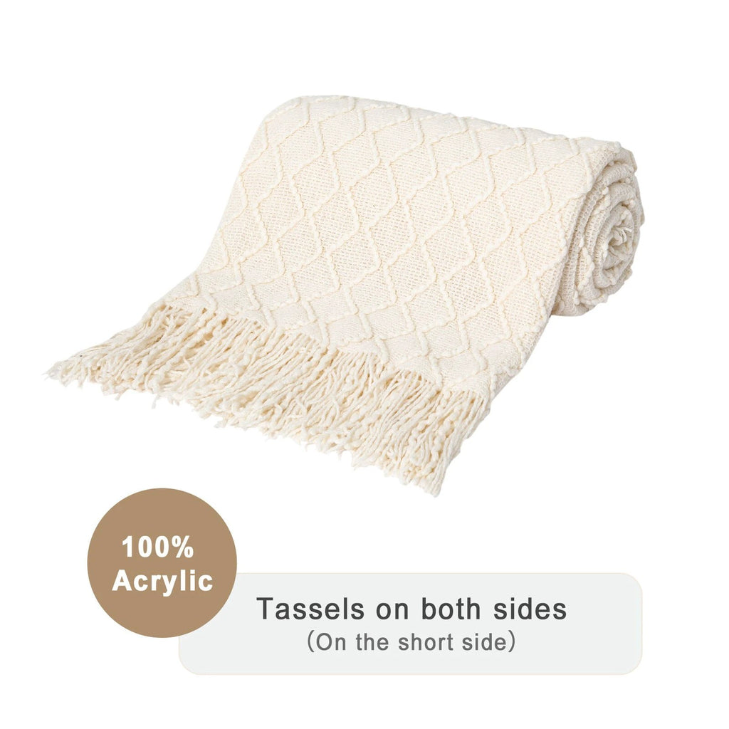 Boho Knit Blanket Throw Tassel Plaid Travel Throw Large Blankets For Sofa Bed Bowlift by Bowlift