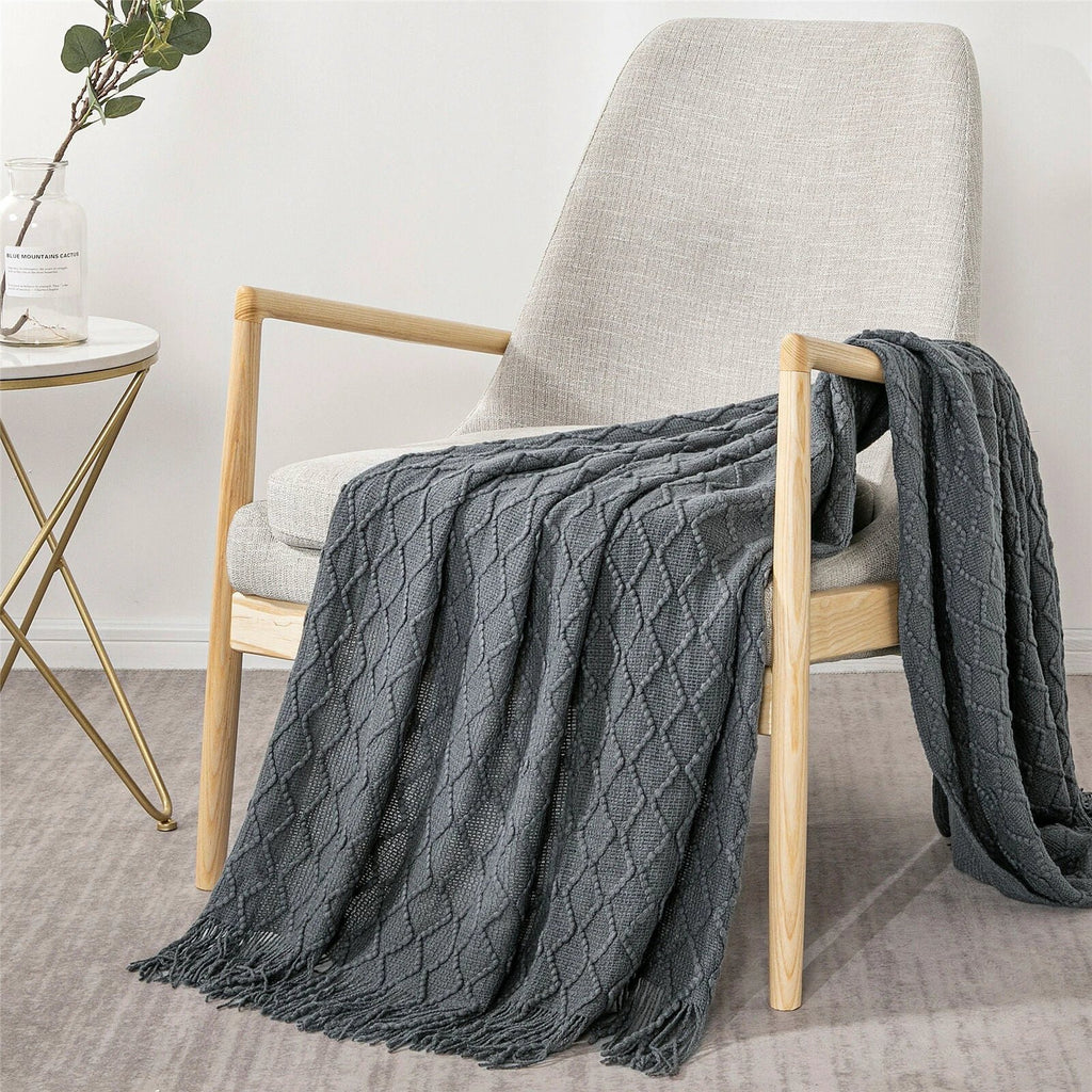 Boho Knit Blanket Throw Tassel Plaid Travel Throw Large Blankets For Sofa Bed Bowlift by Bowlift