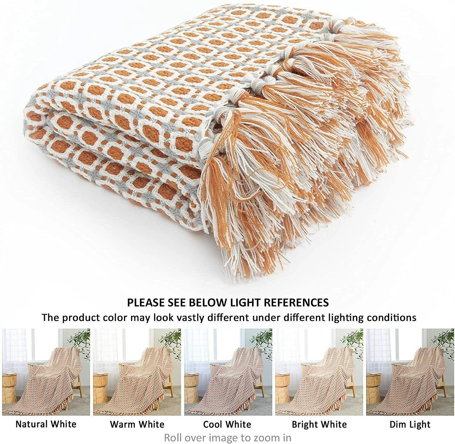 Boho Knit Blanket Throw Tassel Plaid Travel Throw Large Blankets For Sofa Bed Bowlift by Bowlift