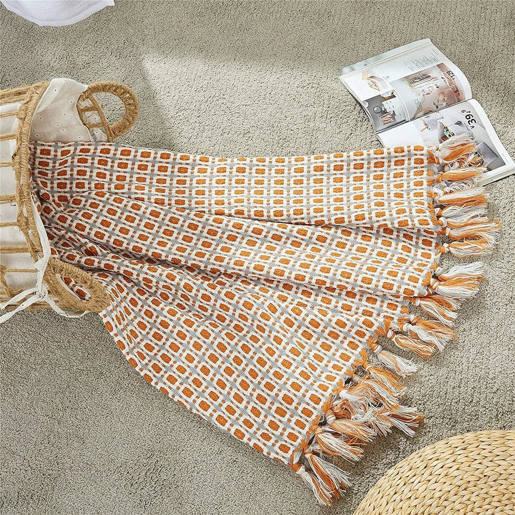 Boho Knit Blanket Throw Tassel Plaid Travel Throw Large Blankets For Sofa Bed Bowlift by Bowlift