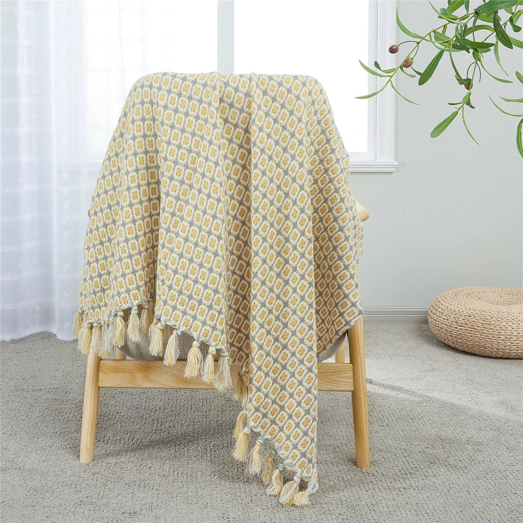 Boho Knit Blanket Throw Tassel Plaid Travel Throw Large Blankets For Sofa Bed Bowlift by Bowlift