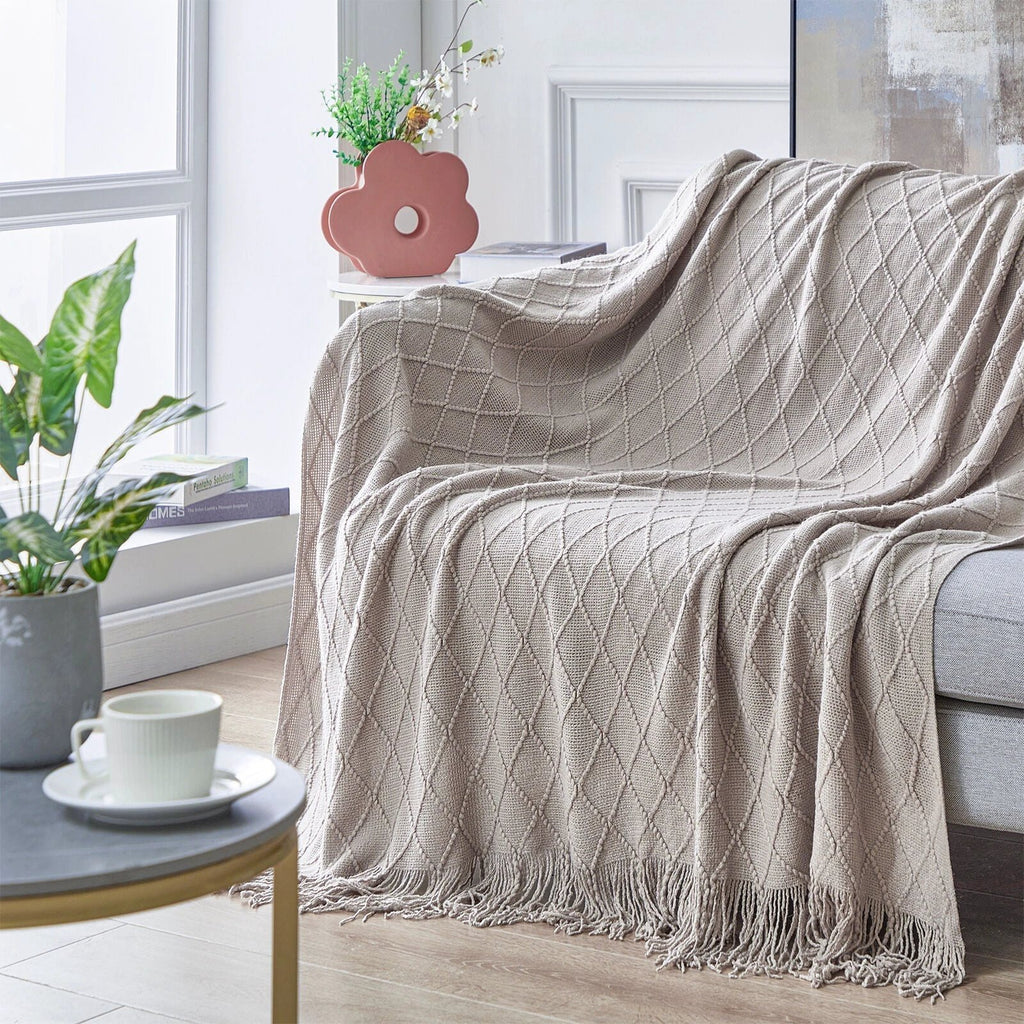 Boho Knit Blanket Throw Tassel Plaid Travel Throw Large Blankets For Sofa Bed Bowlift by Bowlift