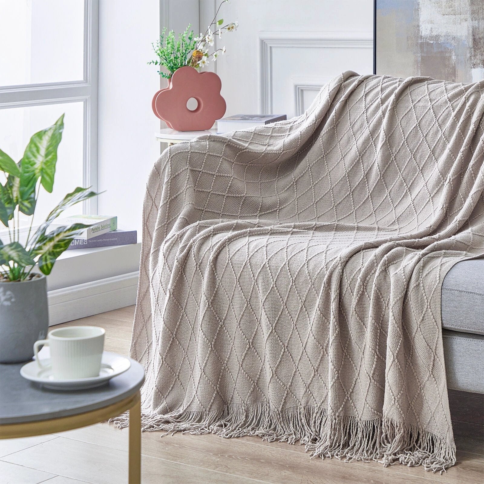 Boho Knit Blanket Throw Tassel Plaid Travel Throw Large Blankets For Sofa Bed Bowlift by Bowlift
