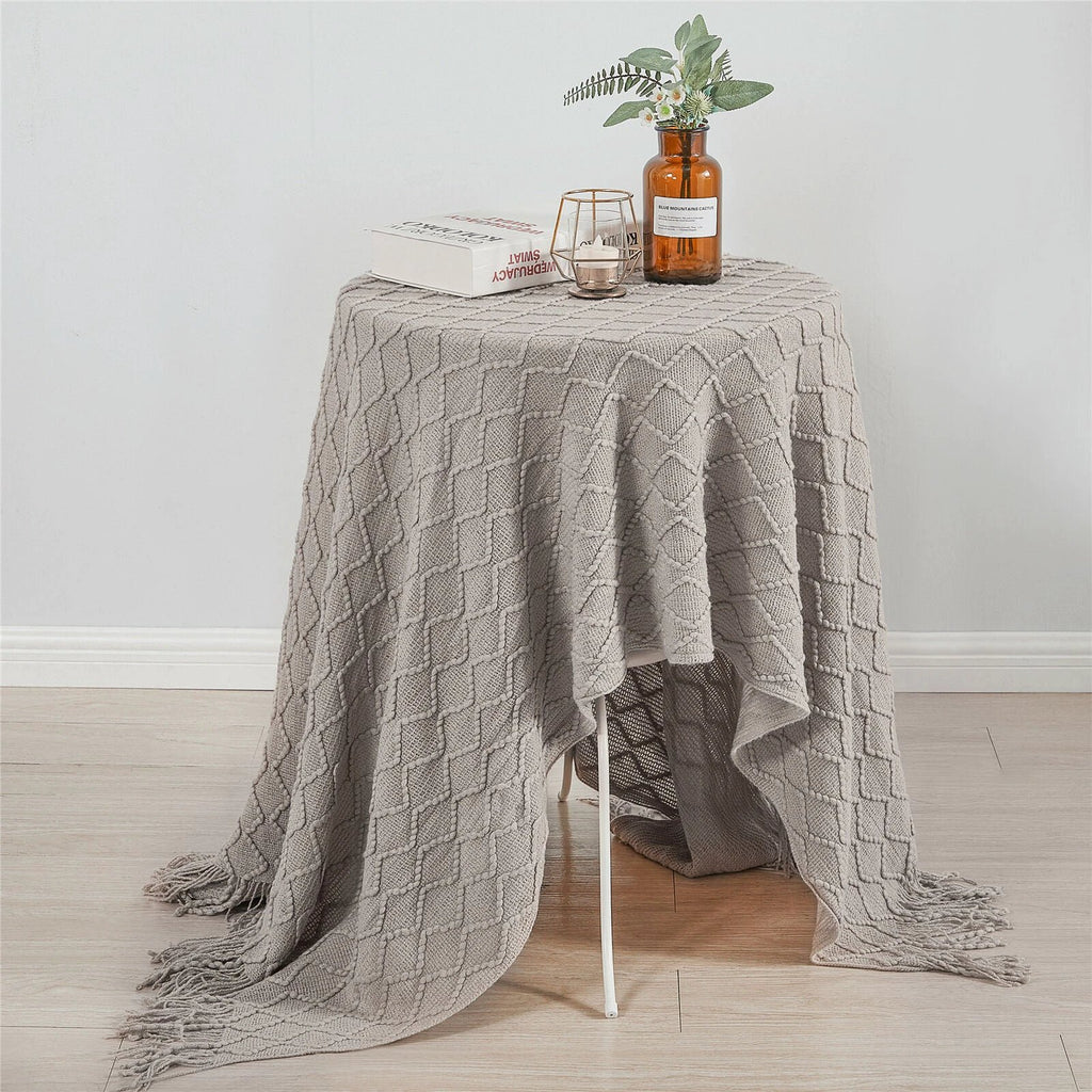 Boho Knit Blanket Throw Tassel Plaid Travel Throw Large Blankets For Sofa Bed Bowlift by Bowlift