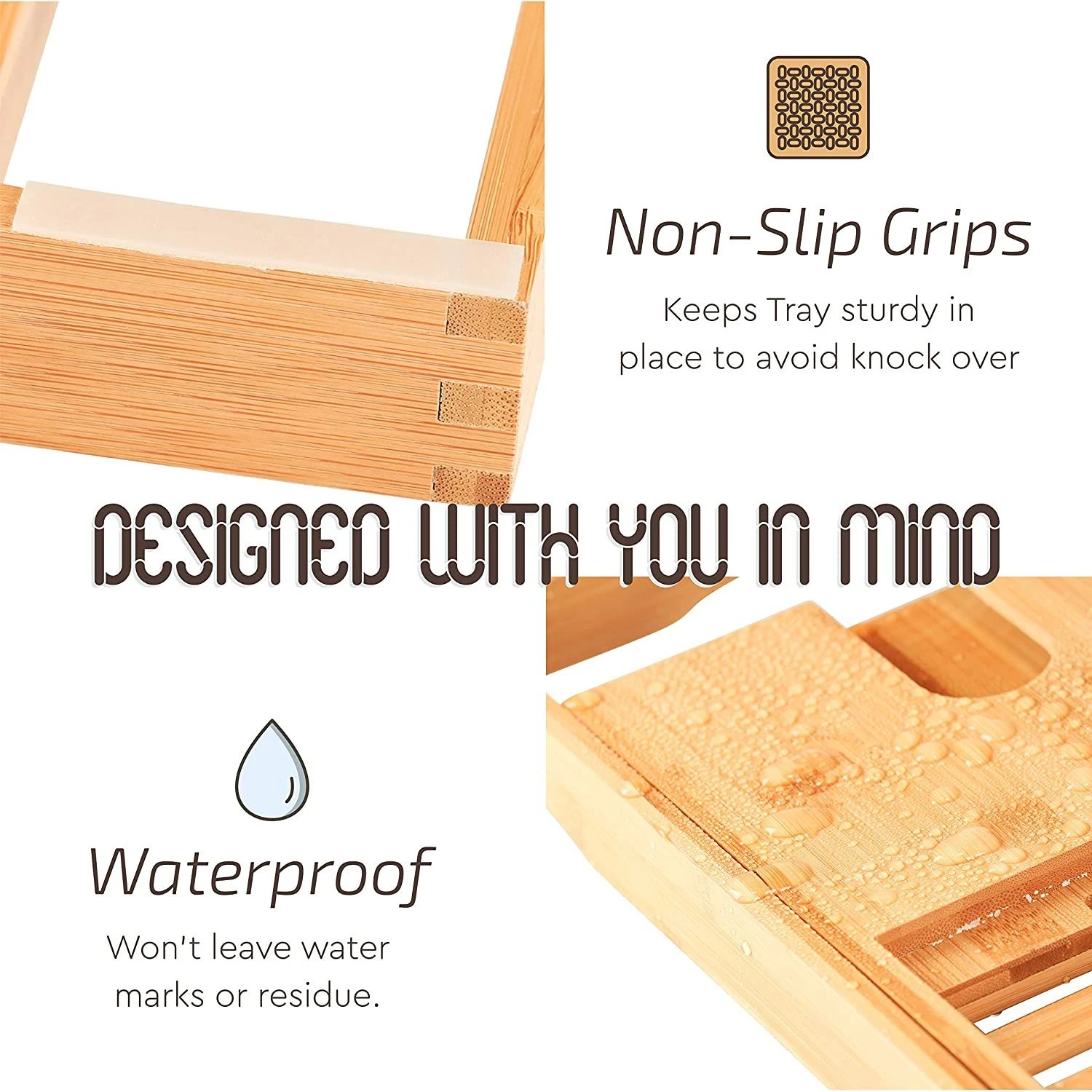 Premium Bamboo Extendable Bathtub Tray Bowlift by Bowlift