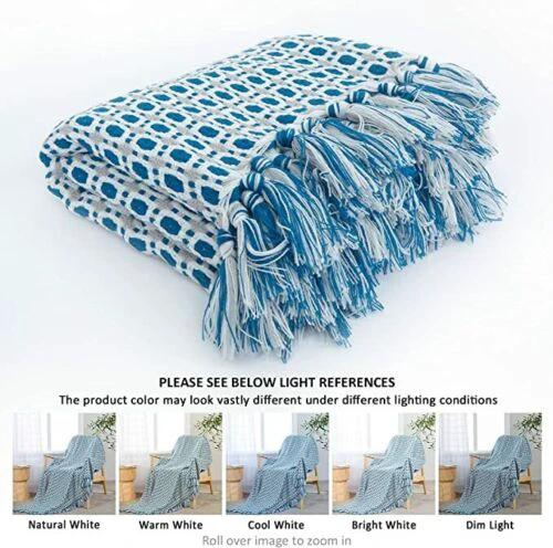 Boho Knit Blanket Throw Tassel Plaid Travel Throw Large Blankets For Sofa Bed Bowlift by Bowlift