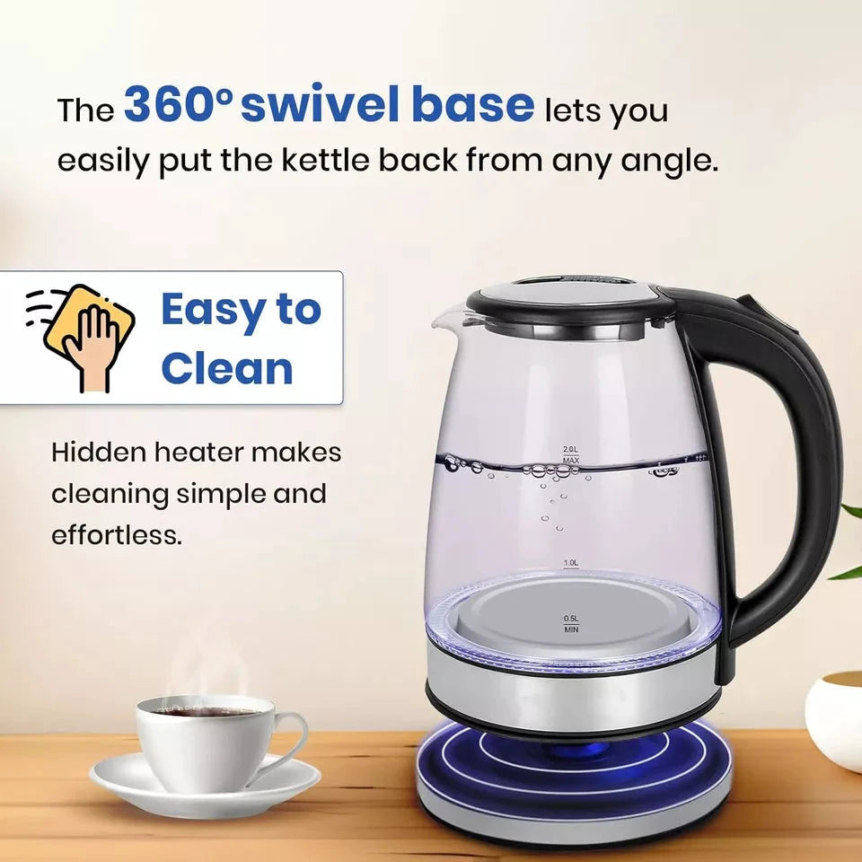 Electric Kettle | 1.8L, 3000W, Rapid Boil, Auto Shut-Off & Borosilicate Glass for Tea, Coffee & Instant Meals by BowLift
