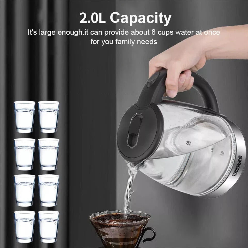 Electric Kettle | 1.8L, 3000W, Rapid Boil, Auto Shut-Off & Borosilicate Glass for Tea, Coffee & Instant Meals by BowLift