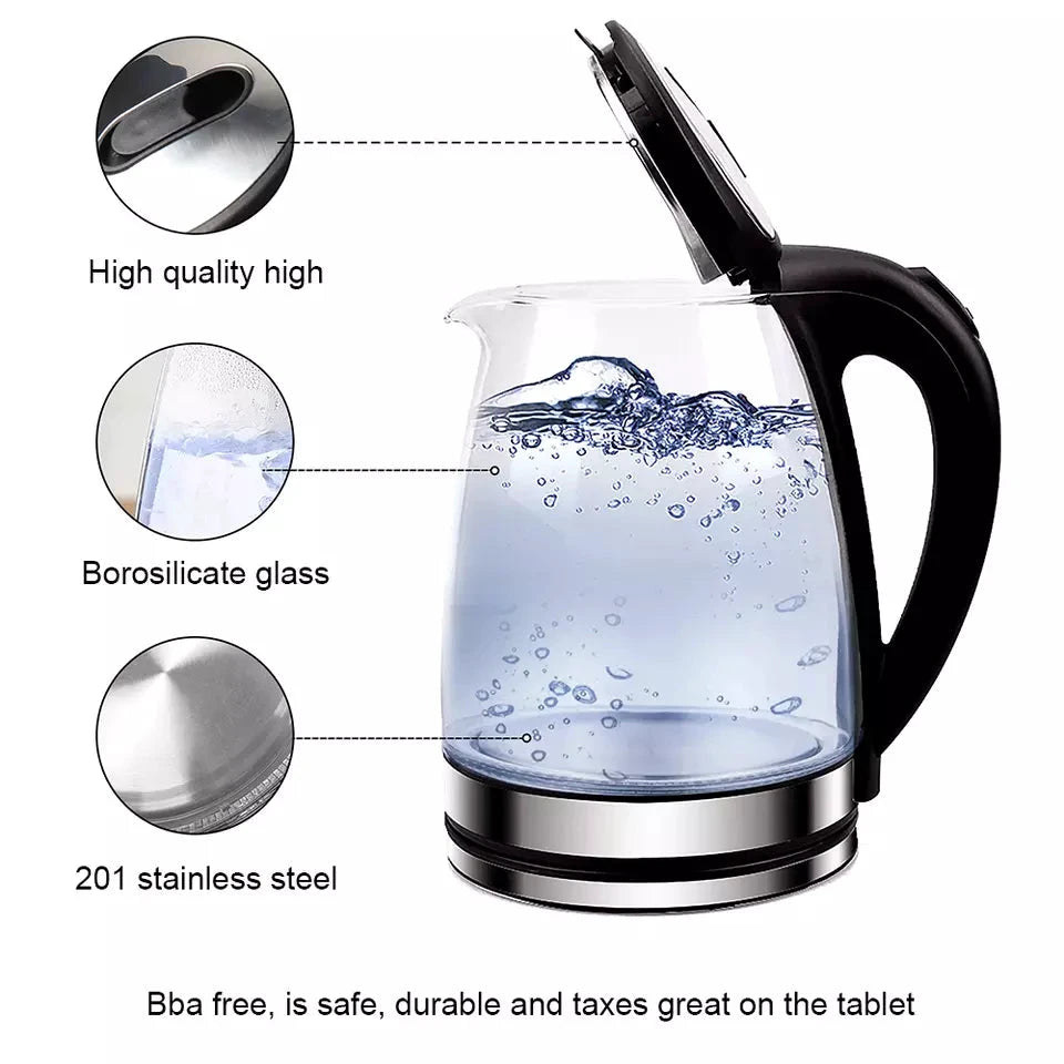 Electric Kettle | 1.8L, 3000W, Rapid Boil, Auto Shut-Off & Borosilicate Glass for Tea, Coffee & Instant Meals by BowLift