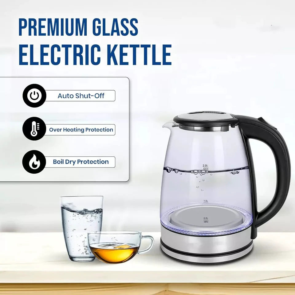 Electric Kettle | 1.8L, 3000W, Rapid Boil, Auto Shut-Off & Borosilicate Glass for Tea, Coffee & Instant Meals by BowLift