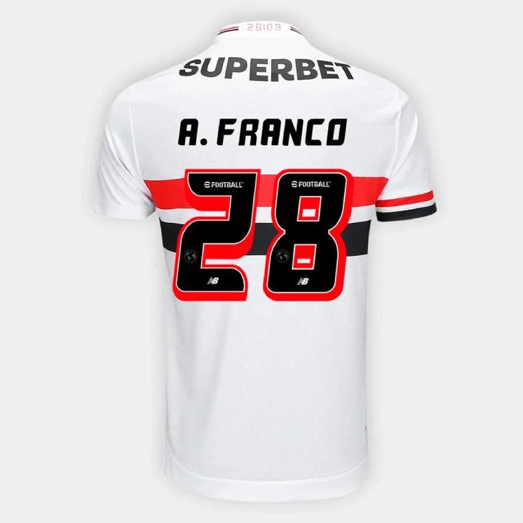 Sao Paulo FC A. FRANCO 28 Home 2025-26 Jersey – White by Soccer Jersey