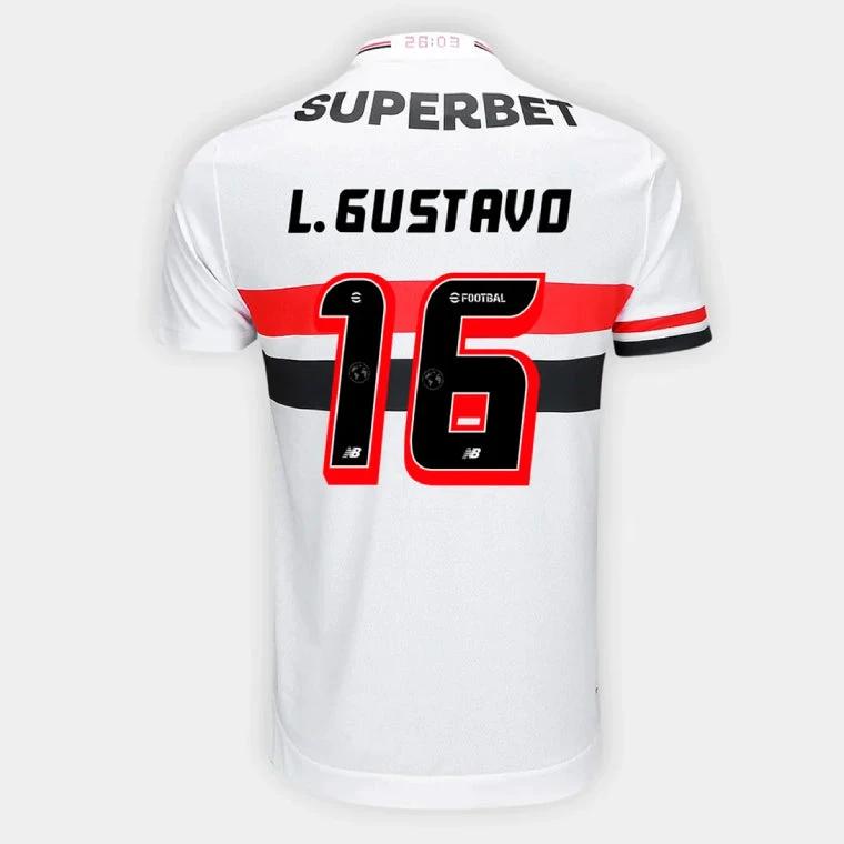 Sao Paulo FC L. GUSTAVO 16 Home 2025-26 Jersey – White by Soccer Jersey