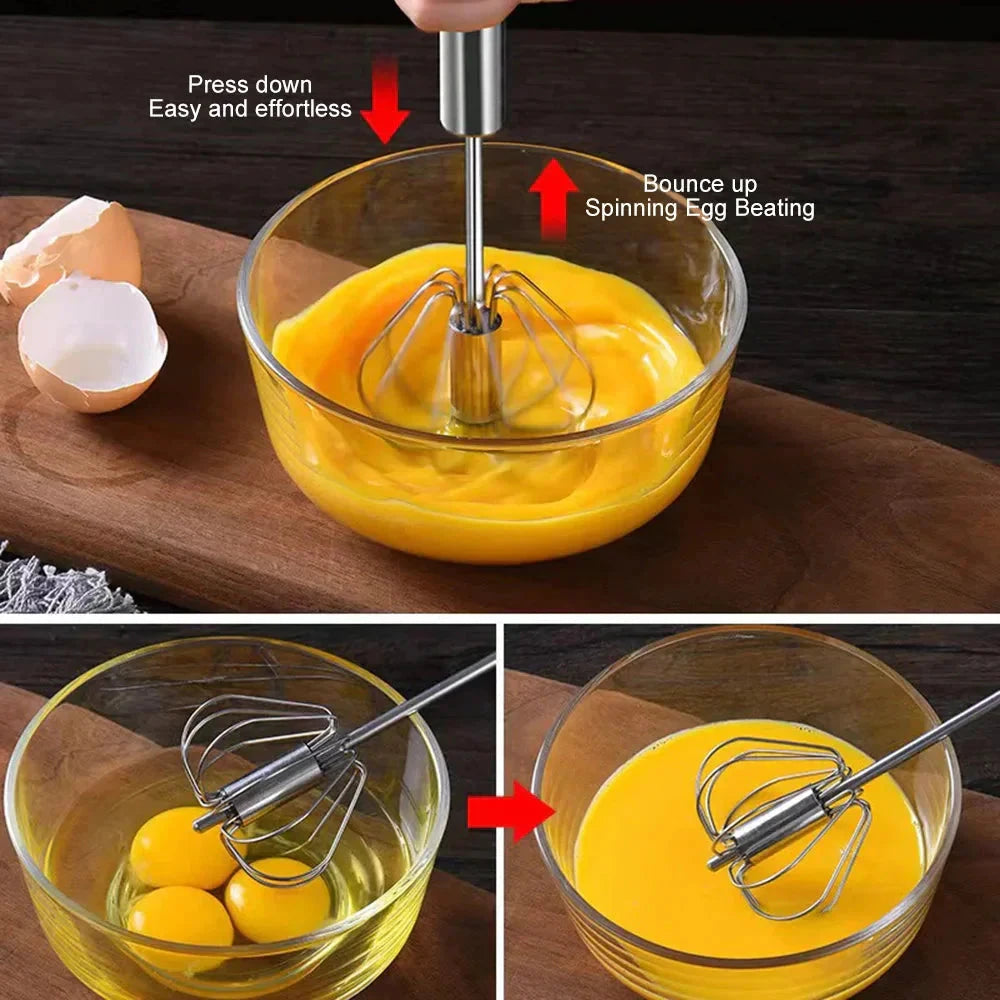 Semi-automatic Egg Beater Stainless Steel Whisk Press Type Egg Beater by Bowlift