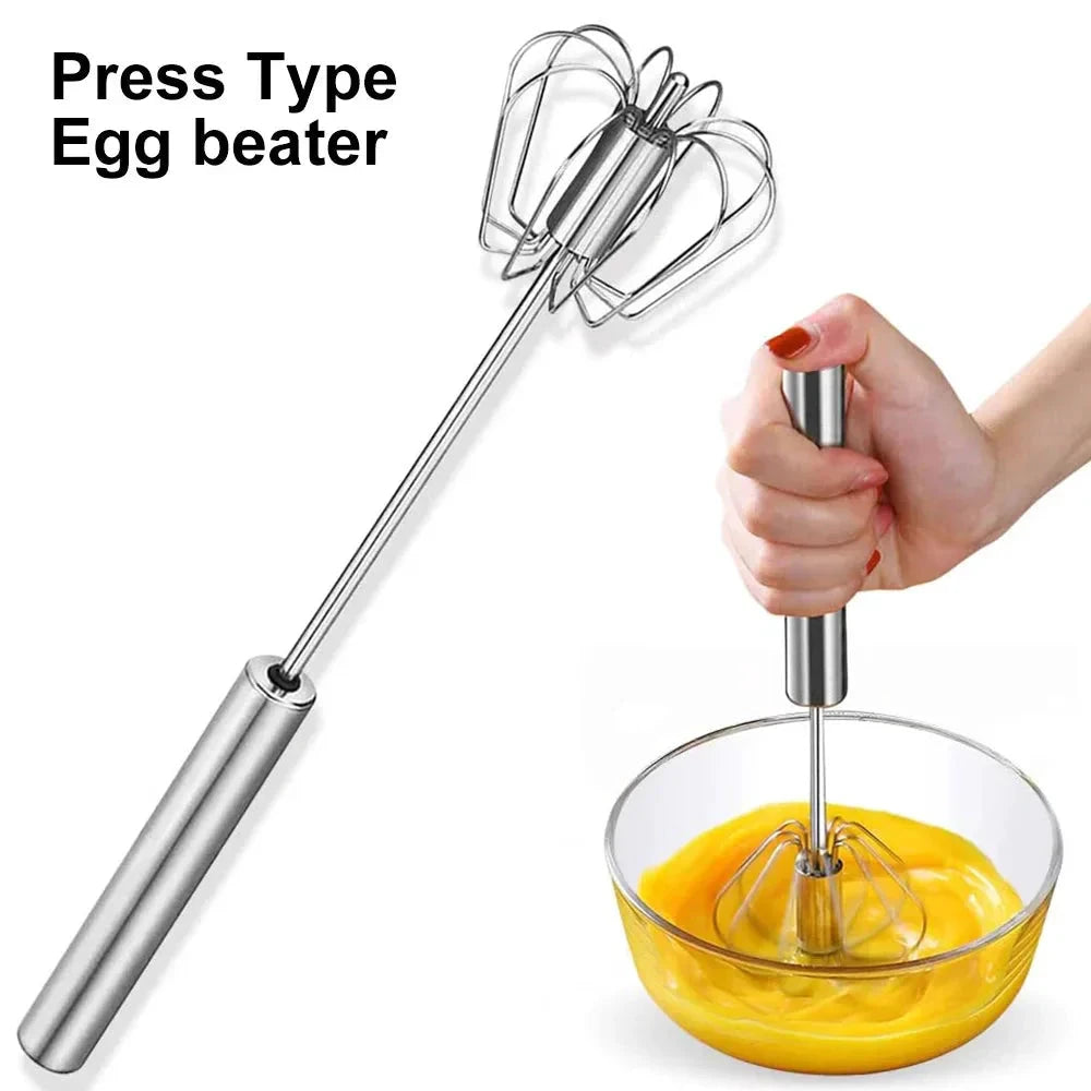 Semi-automatic Egg Beater Stainless Steel Whisk Press Type Egg Beater by Bowlift