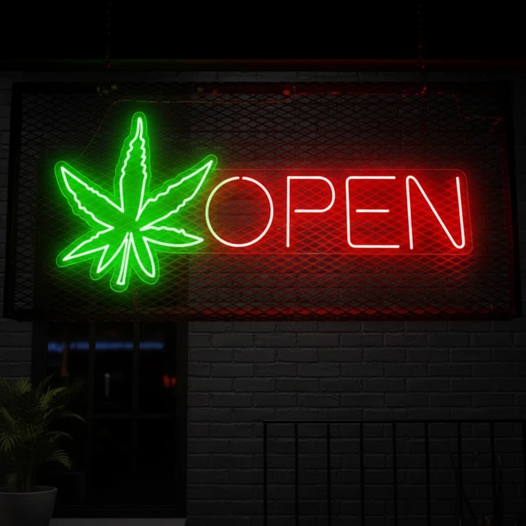 Open Neon Sign Weed Neon Sign Wall Decor Art by Neonchics