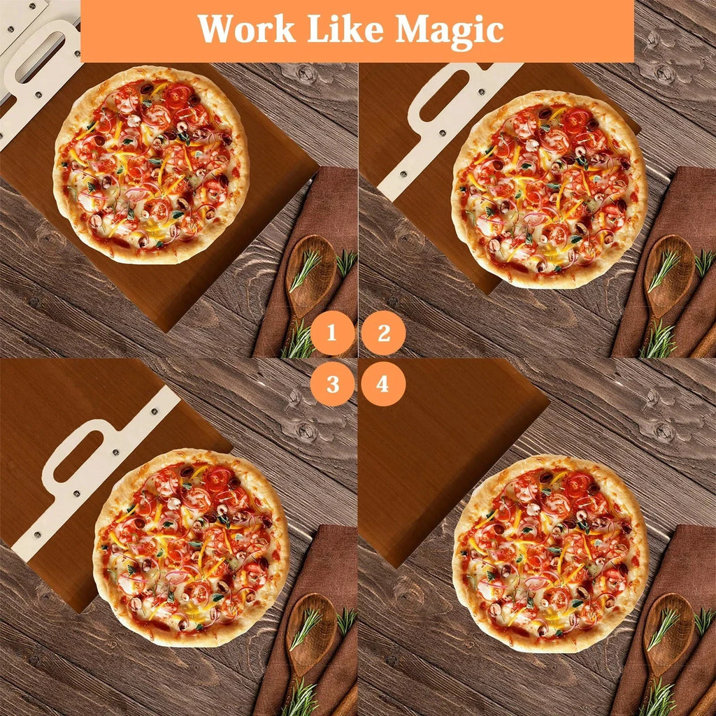 Sliding Pizza Peel Shovel Removable Wooden Handle Pizza Spatula with Tarps by Bowlift