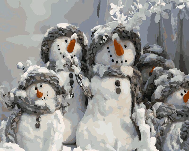 Joyful Snowman Family - Van-Go Paint-By-Number Kit by Bowlift