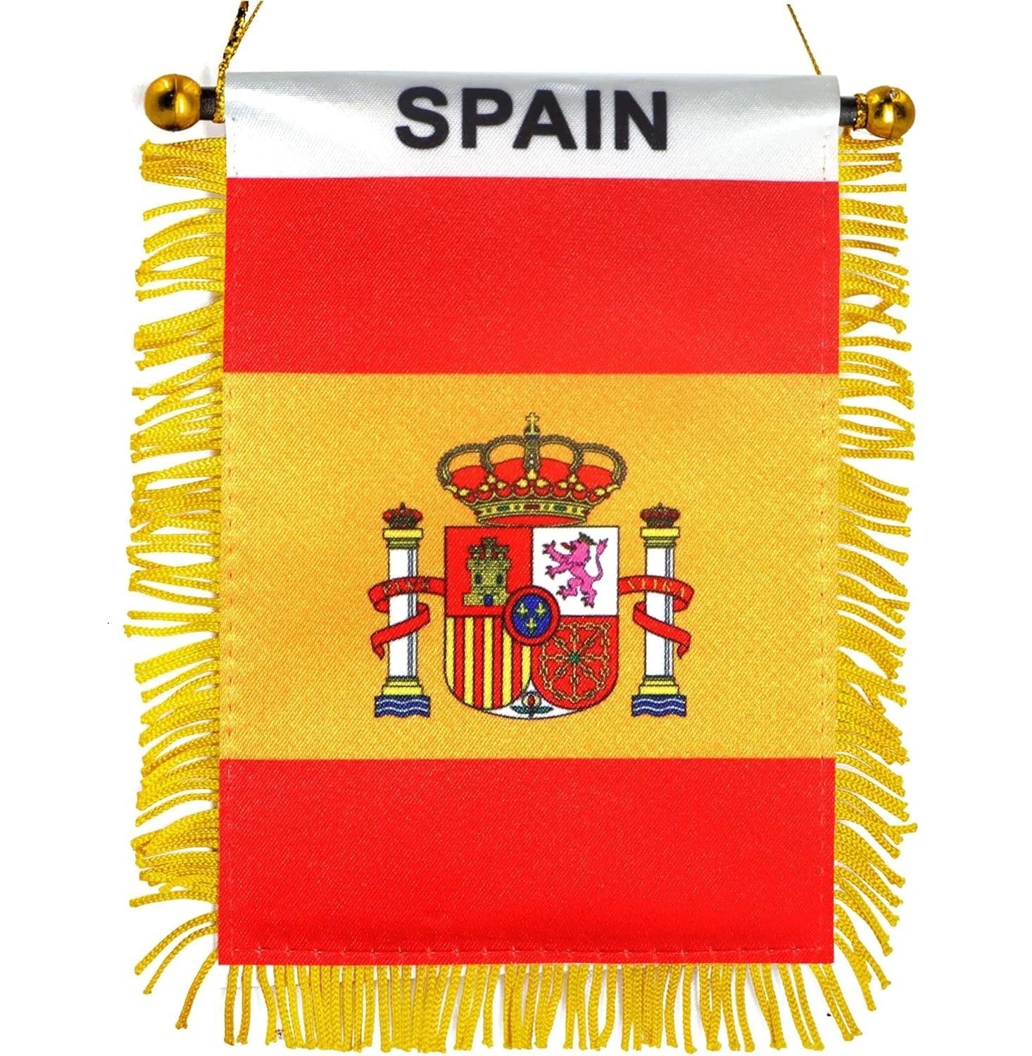 2 Pack-Spain Fringy Window Hanging Flag -4''x6'' Small Mini Spanish Flag Banner for Car Rearview Mirror Décor - Fringed -Spanish Hanging Flag with Suction Cup & Fringy-4x6 '' by flagsshop