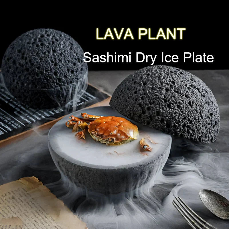Special Lava Stone Planet Sashimi Seafood Dry Ice Serving Plate by Bowlift