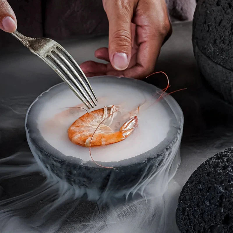 Special Lava Stone Planet Sashimi Seafood Dry Ice Serving Plate by Bowlift