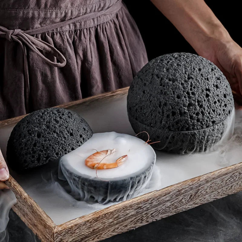 Special Lava Stone Planet Sashimi Seafood Dry Ice Serving Plate by Bowlift