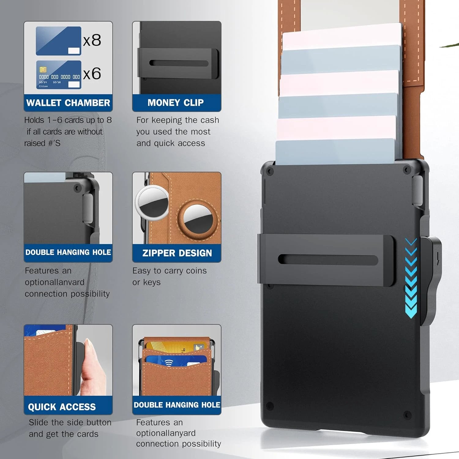 Pop Up aluminum bag Money Clip Slim Leather Slots Credit Card Holder RFID Blocking Bifold Minimalist Wallet by BowLift