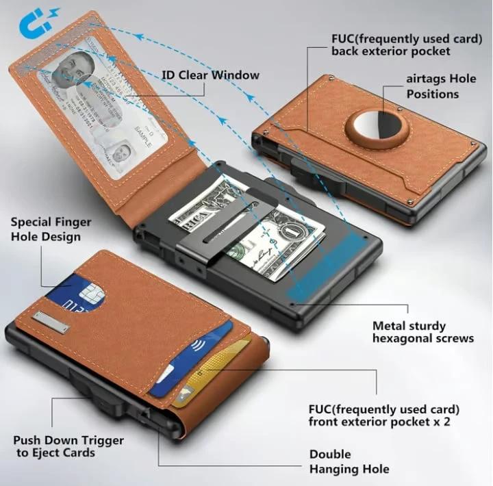 Pop Up aluminum bag Money Clip Slim Leather Slots Credit Card Holder RFID Blocking Bifold Minimalist Wallet by BowLift