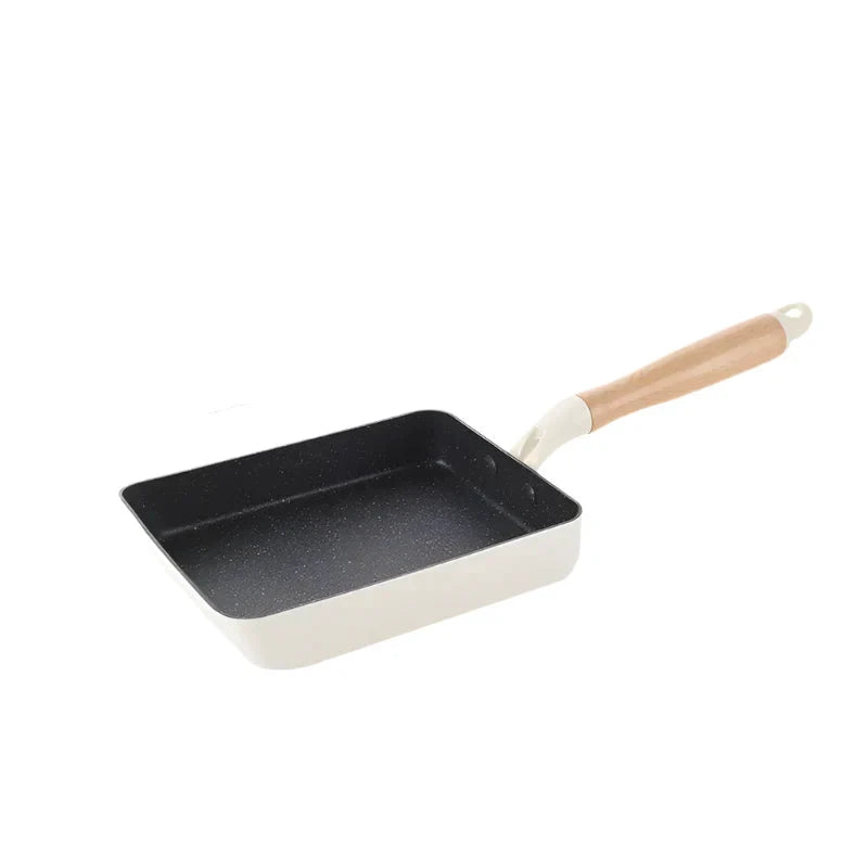 Square Maifan Stone Non Stick Frying Pan with Wooden Handle Cookware by Bowlift