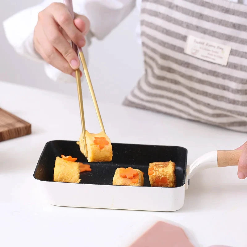 Square Maifan Stone Non Stick Frying Pan with Wooden Handle Cookware by Bowlift