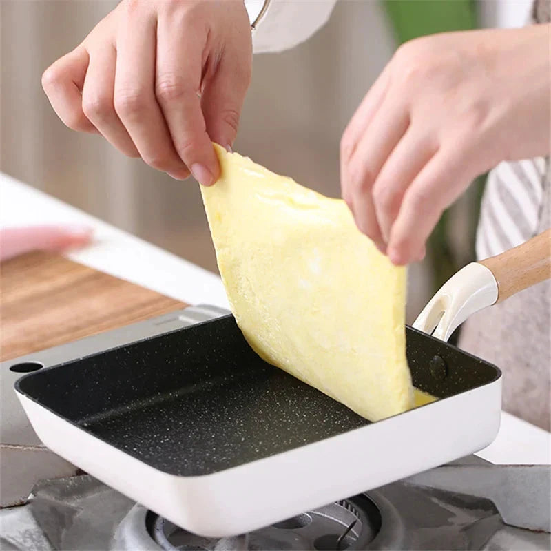 Square Maifan Stone Non Stick Frying Pan with Wooden Handle Cookware by Bowlift