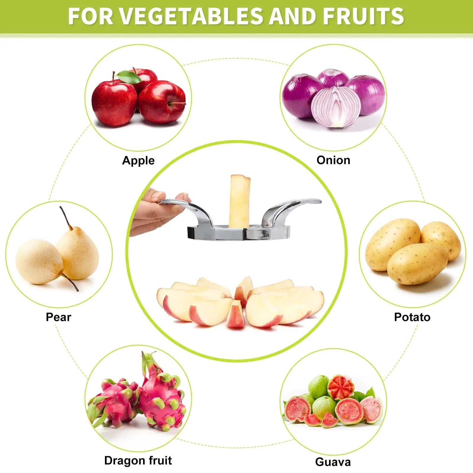 Stainless Steel Apple Slicer Heavy Duty Sharp Fruit Cutter and Divider by Bowlift
