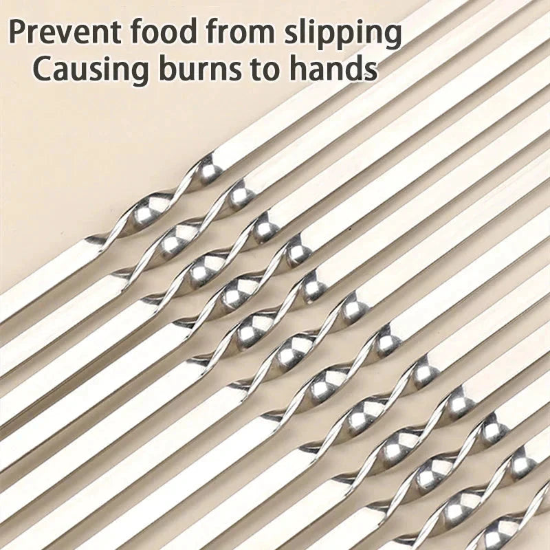 Stainless Steel Barbecue Skewer Reusable BBQ Skewers Iron Stick by Bowlift