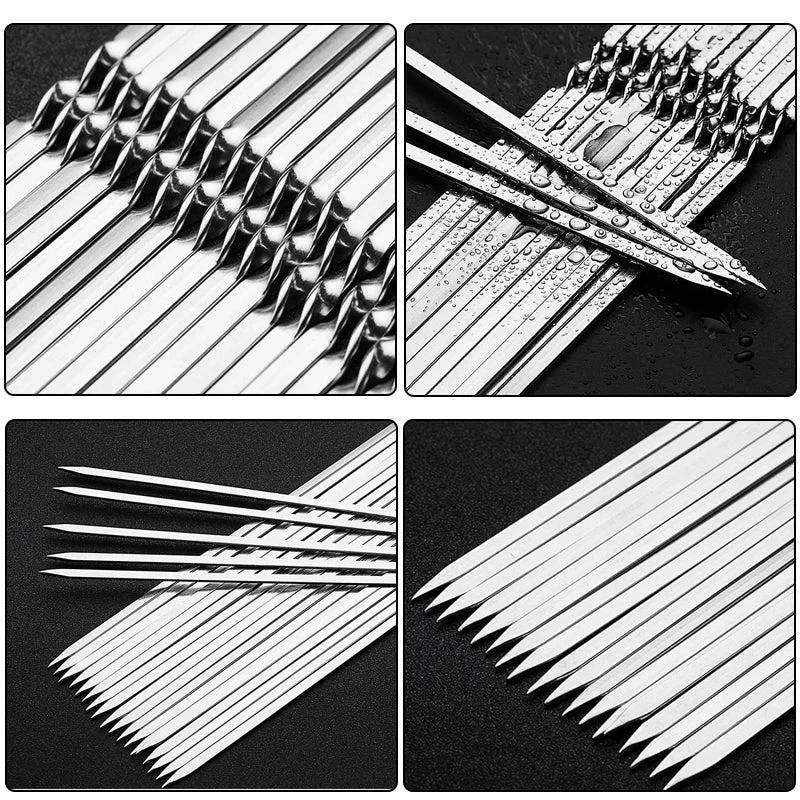 Stainless Steel Barbecue Skewer Reusable BBQ Skewers Iron Stick by Bowlift