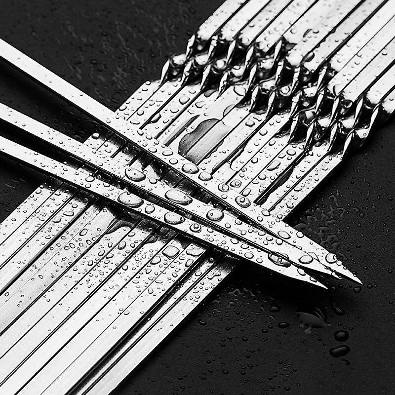 Stainless Steel Barbecue Skewer Reusable BBQ Skewers Iron Stick by Bowlift