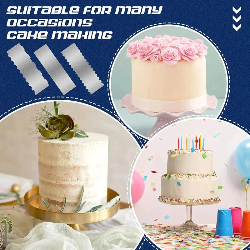 Stainless Steel Cake Scraper Double-Sided Patterned Pastry Decorating by Bowlift