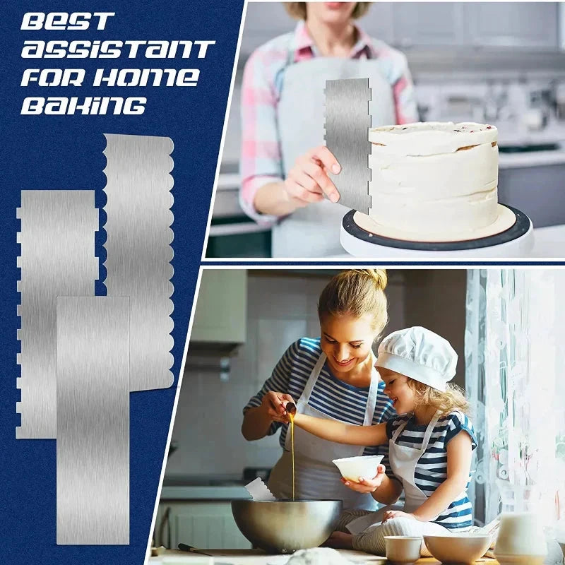 Stainless Steel Cake Scraper Double-Sided Patterned Pastry Decorating by Bowlift