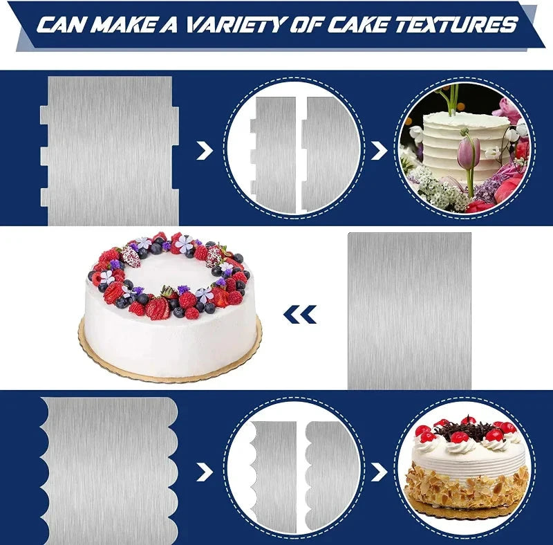 Stainless Steel Cake Scraper Double-Sided Patterned Pastry Decorating by Bowlift