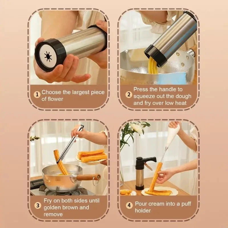 Stainless Steel Churro Maker Cookie Press and Cake Decorating Tool by Bowlift