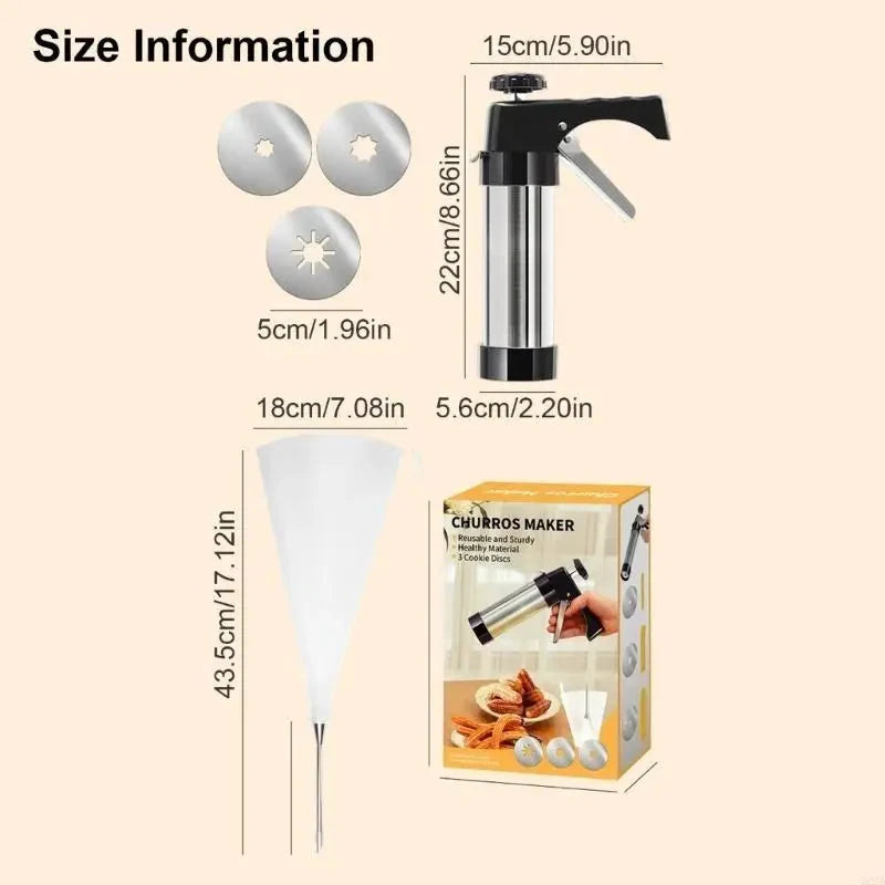 Stainless Steel Churro Maker Cookie Press and Cake Decorating Tool by Bowlift