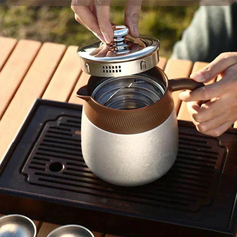 Stainless Steel Covered Stew Teapot with Titanium-Coated Inner Thermos by Bowlift