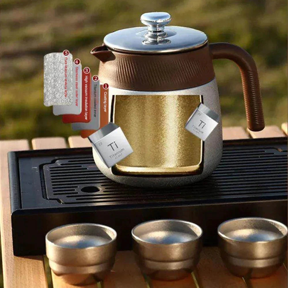 Stainless Steel Covered Stew Teapot with Titanium-Coated Inner Thermos by Bowlift