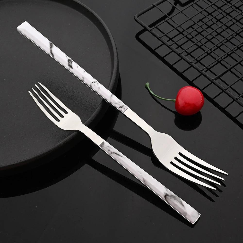 Stainless Steel Cutlery Set Imitation Marble Handle Tableware by Bowlift