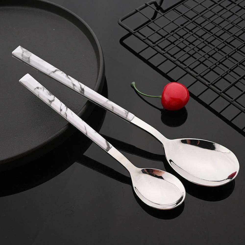 Stainless Steel Cutlery Set Imitation Marble Handle Tableware by Bowlift