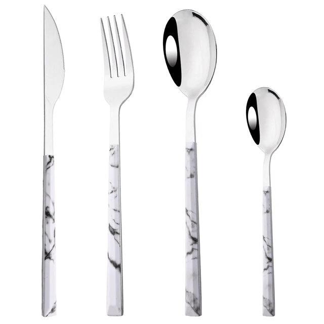 Stainless Steel Cutlery Set Imitation Marble Handle Tableware by Bowlift