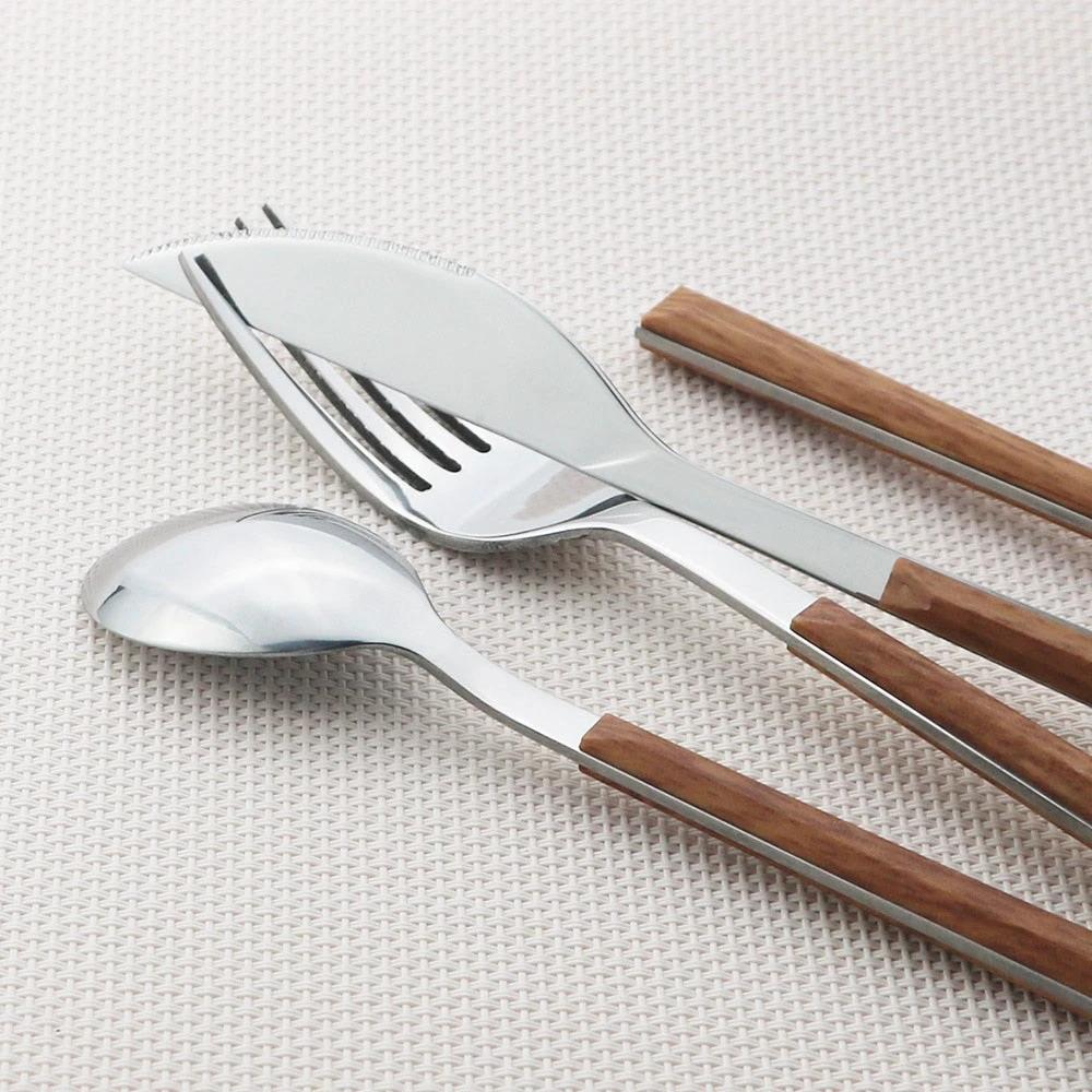 Stainless Steel Dinnerware Set Imitation Wood Marble Handle Set by Bowlift