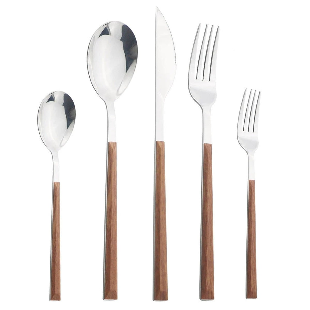 Stainless Steel Dinnerware Set Imitation Wood Marble Handle Set by Bowlift